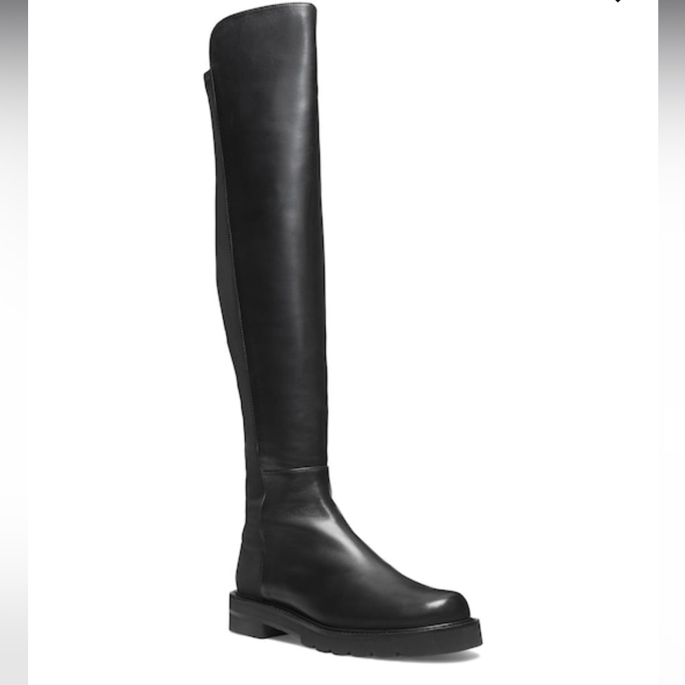 Stuart Weitzman 5050 Lift Black Leather Over The Knee Boots